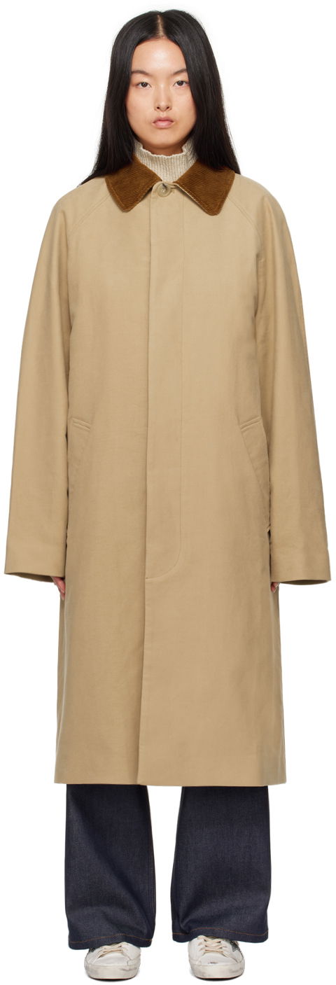 Kaputi A.P.C. Gaspad Corduroy Collar Long Coat Bež | COHAK-M01548