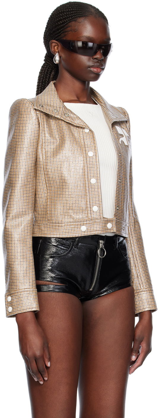 Jakna Courrèges Cropped Check Print Buttoned Jacket Smeđa | 124CBL005PR0042, 1