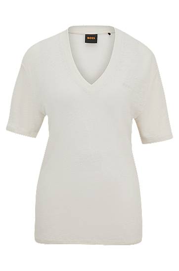 Majica kratkih rukava BOSS BOSS V-neck Linen T-shirt Bijela | 50511242