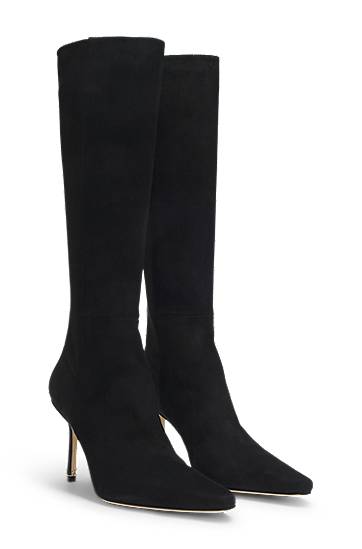 Tenisice i cipele BOSS Suede and Leather Knee-High Pointed Toe Stiletto Boots Crna | 50553013