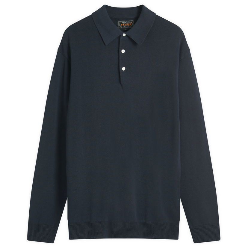 Džemper BEAMS 12g Knit Long Sleeve Polo Shirt, Size Large Tamnoplava | 3812-0005-156-79