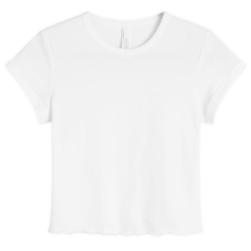 Majica kratkih rukava SKIMS Drop Needle Pointelle Baby T-Shirt, Size Large Bijela | ST-STT-8463-SNO