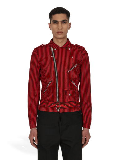 Jakna Comme des Garçons Stripe Biker Jacket Crvena | FI-J002 1