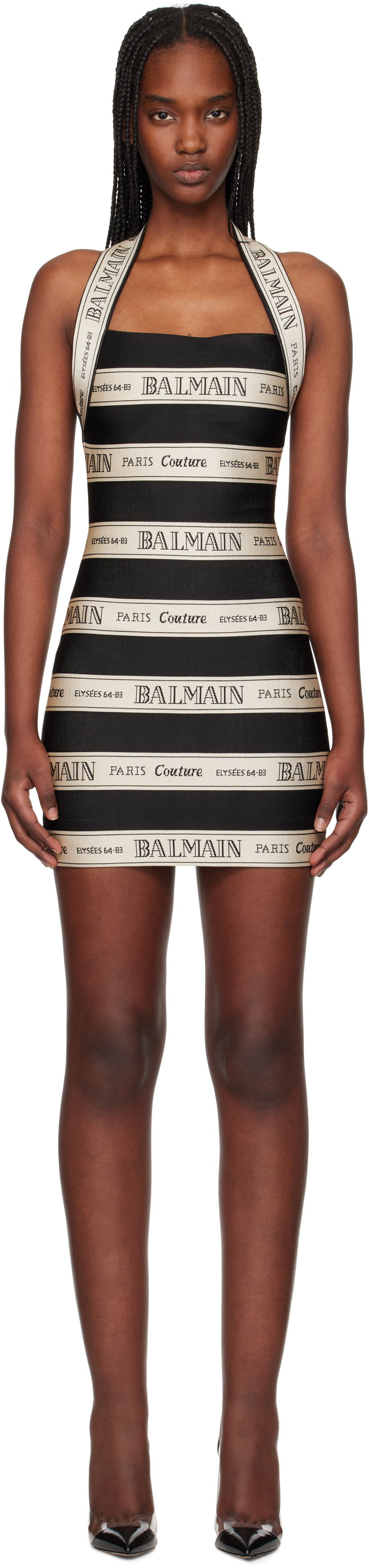 Haljina Balmain Balmain Jacquard Halterneck Minidress Crna | EF1R5088JJ95