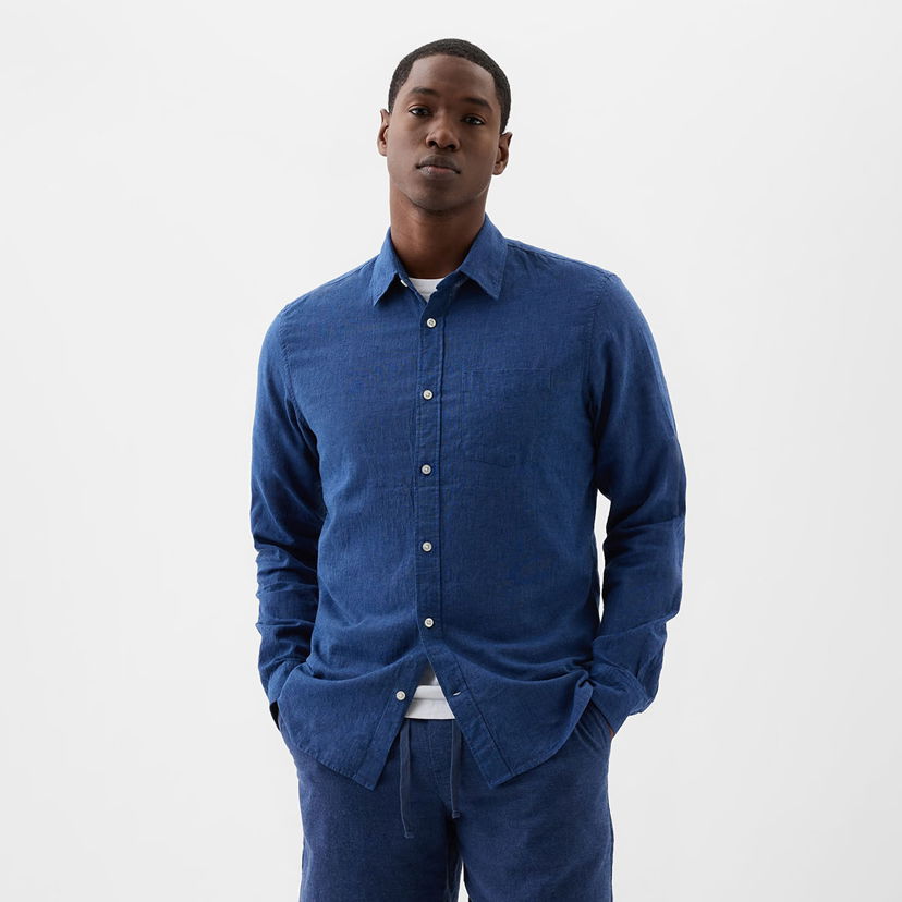 Košulja GAP Longsleeve Standard-Fit Linen Shirt Bainbridge Blue Plava | 885302-06