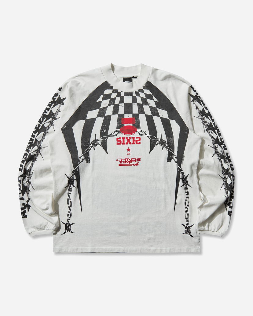 Majica kratkih rukava Vans Act of Disagreement Hazard Checkered Barbed Wire SIXIR Chaos Times Longsleeve T-Shirt Bijela | VN000RPWWHT1
