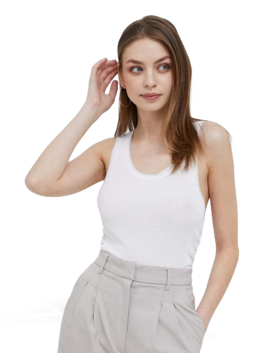Majica bez rukava DKNY Lurex Ruched Trim Crew Neck Sleeveless Fitted Tank Top Bijela | P3DSAJ16