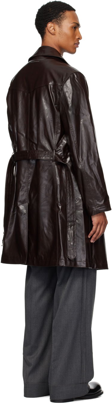 Trenčkot Maison Margiela MM6 Maison Margiela Double-Breasted Faux-Leather Jacket Smeđa | SH0AH0006 M35465, 2