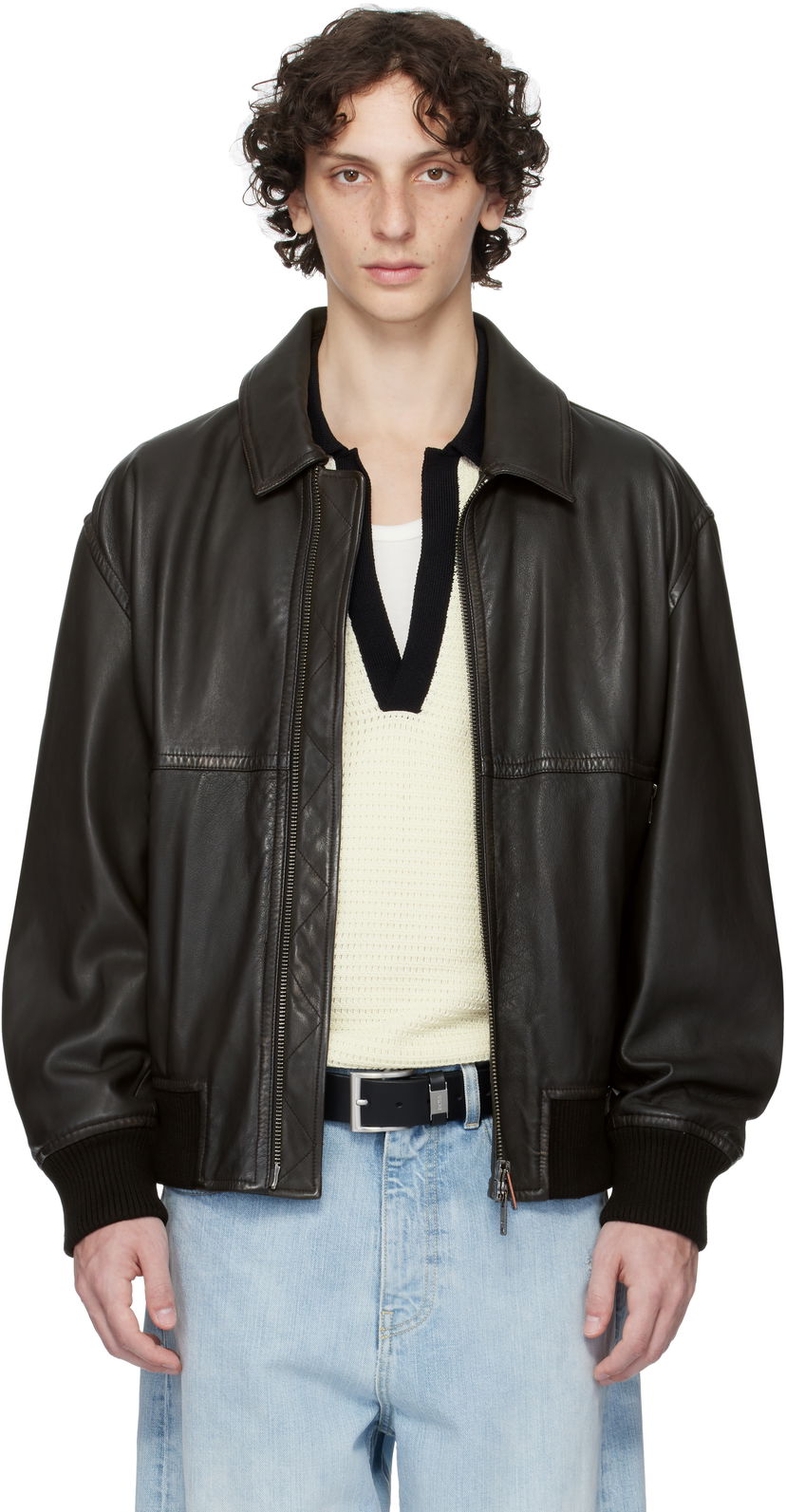 Jakna BOSS BOSS Zip Leather Jacket Crna | 50543240