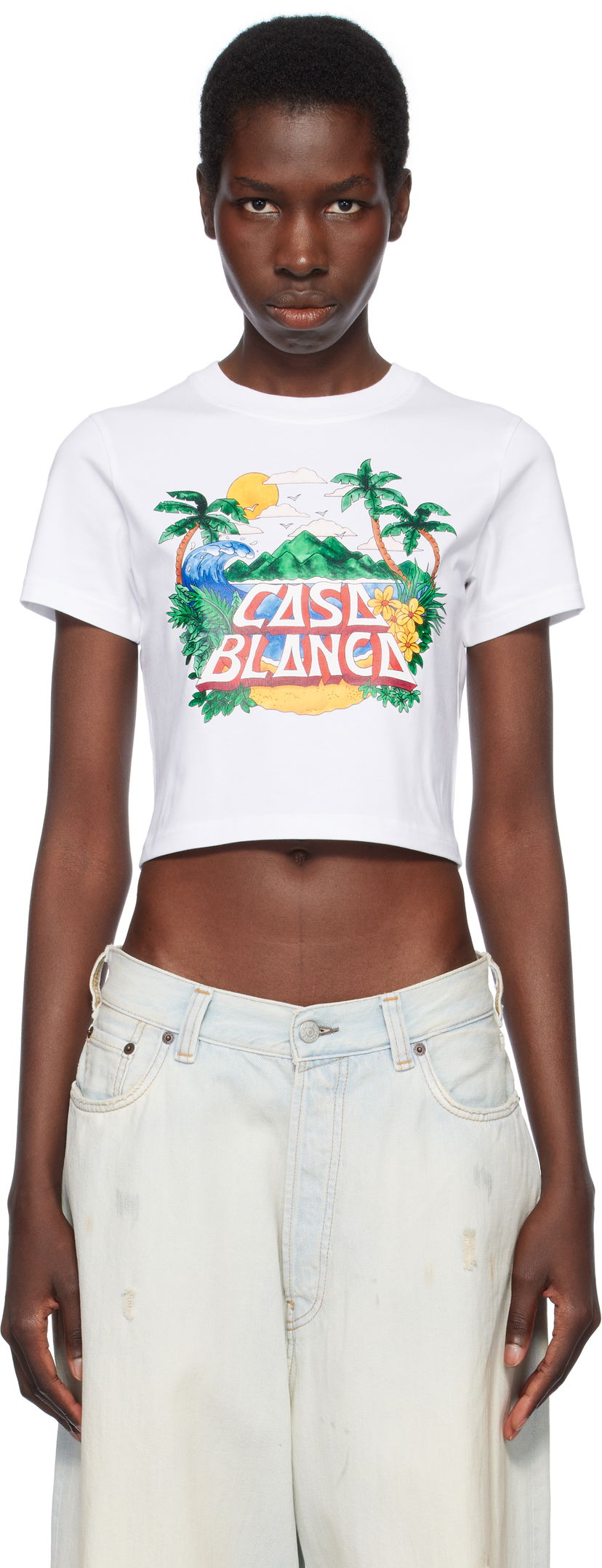 Crop top Casablanca Casablanca Casa Beach Wave Cropped T-Shirt Bijela | WS25-JTS-009-03