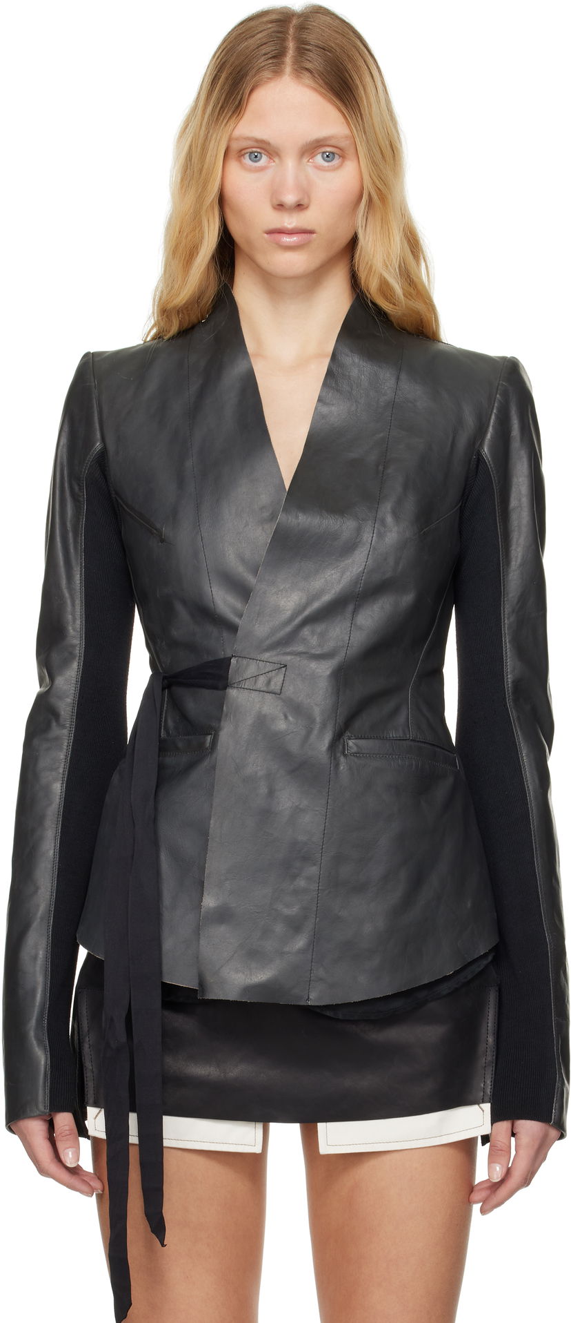 Jakna Rick Owens Rick Owens Hollywood Tamponato Calf Leather Wrap Jacket Crna | RP01E7749 LTP
