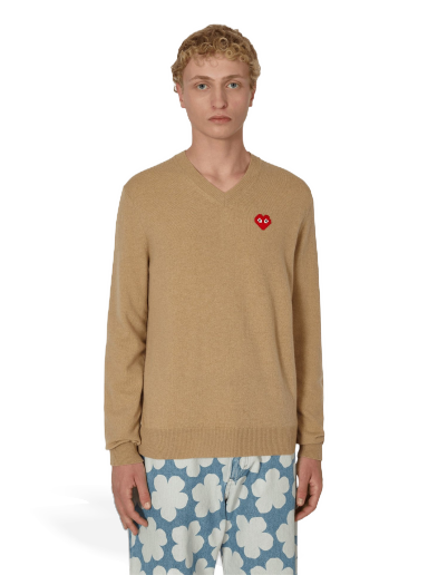 Džemper Comme des Garçons Invader Heart V-Neck Sweater Bež | P1N082 1