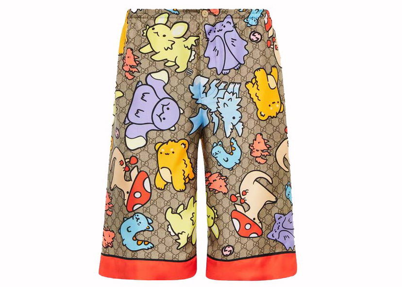 Kratke hlače Gucci GG Print Silk Twill Shorts Beige Multi Višebojno | 734161ZAMD39233