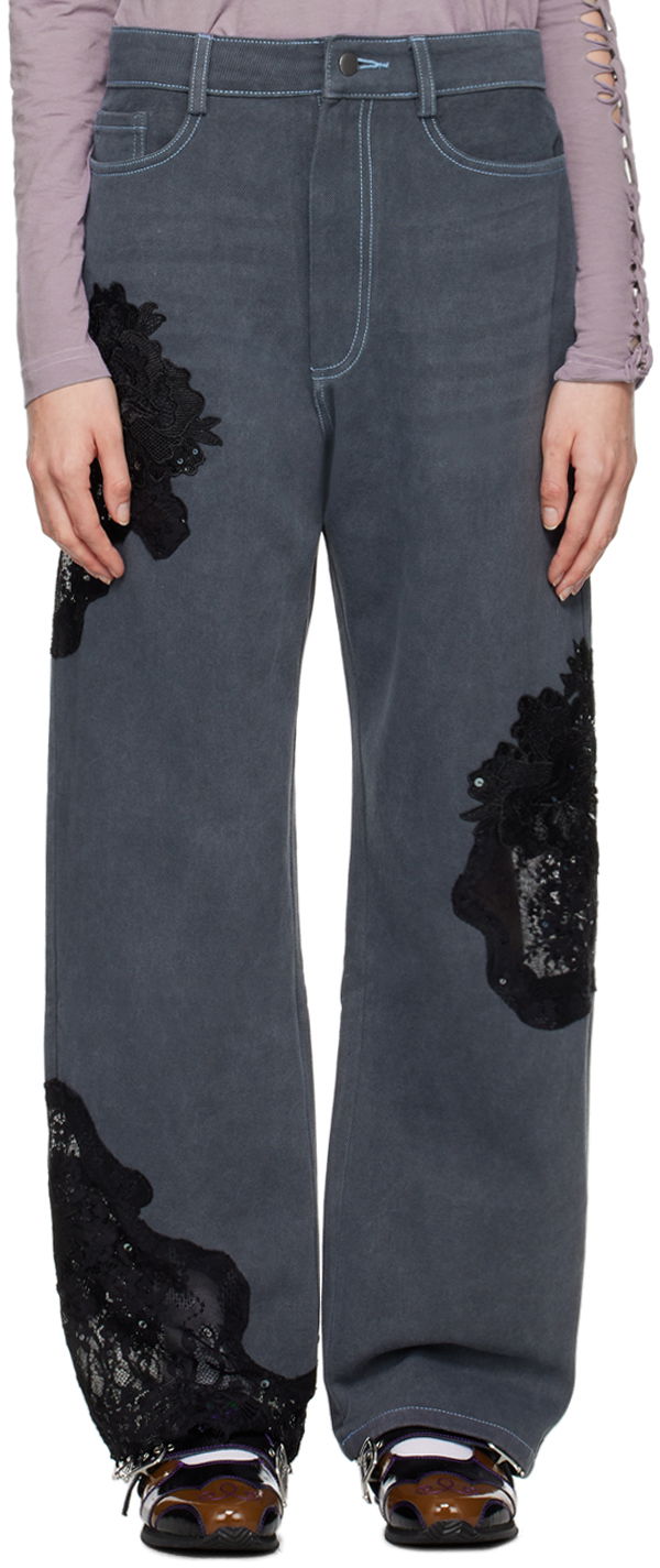 Jeans Collina Strada Collina Strada Mikaela Lace Appliqué Jeans Siva | XX6022