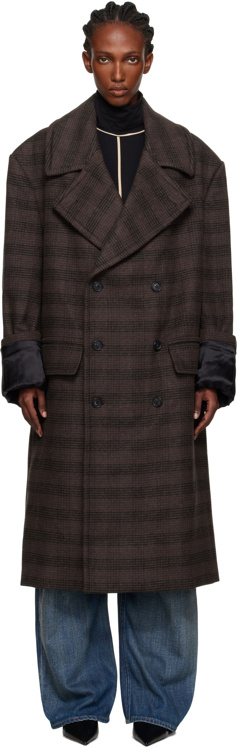 Kaputi Maison Margiela MM6 Maison Margiela Checked Double-Breasted Coat Smeđa | S52AA0190 M35472