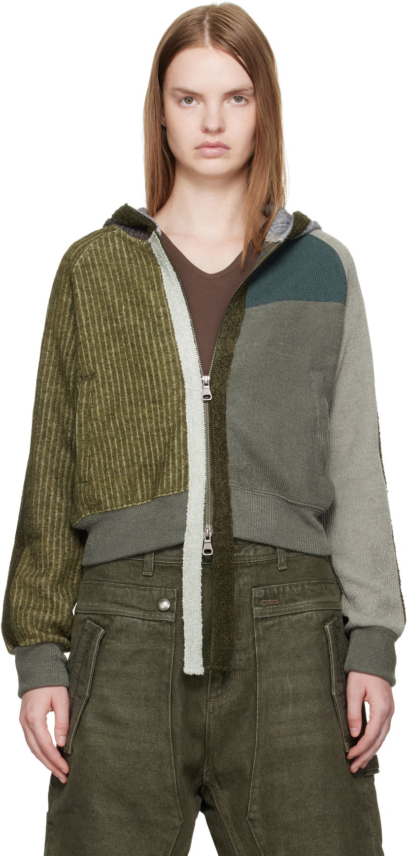 Dukserice Andersson Bell Andersson Bell Color Blocked Knit Zip-Up Hoodie Zelena | atb1364w