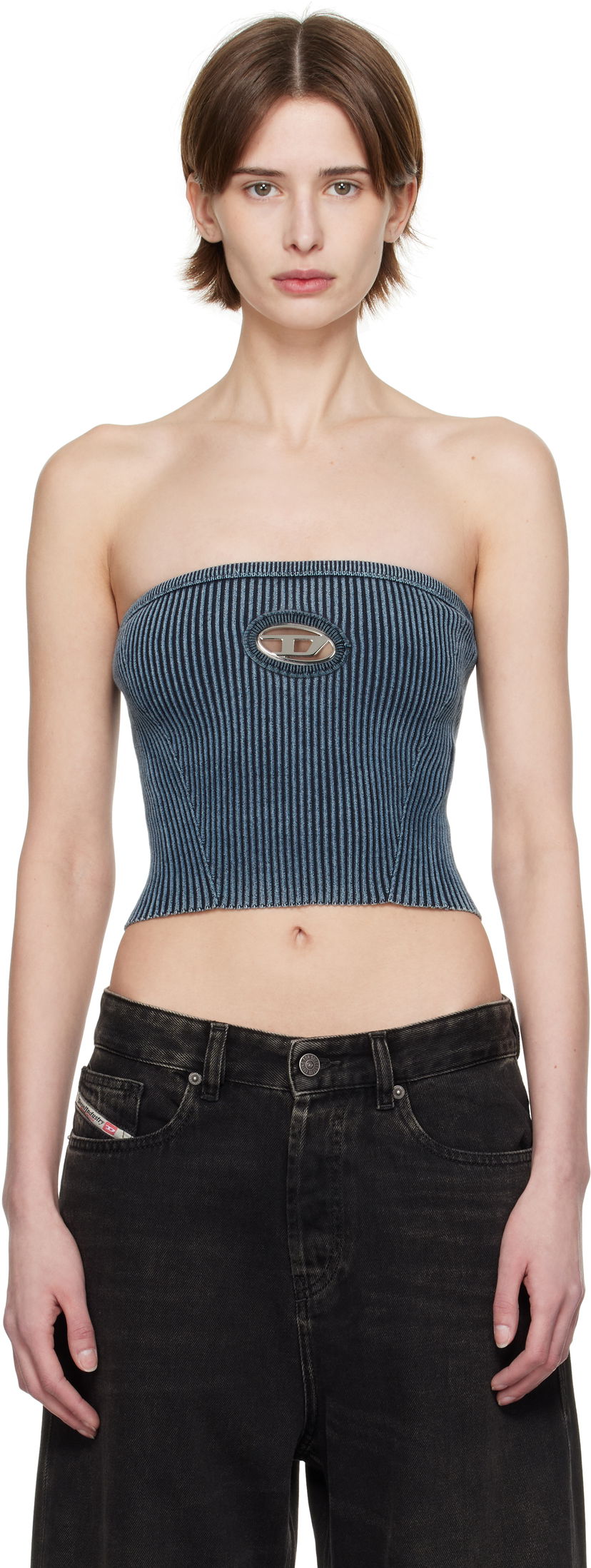 Crop top Diesel M-Clarksvillex-C Ribbed Bandeau Top Plava | A14813 0ANAH