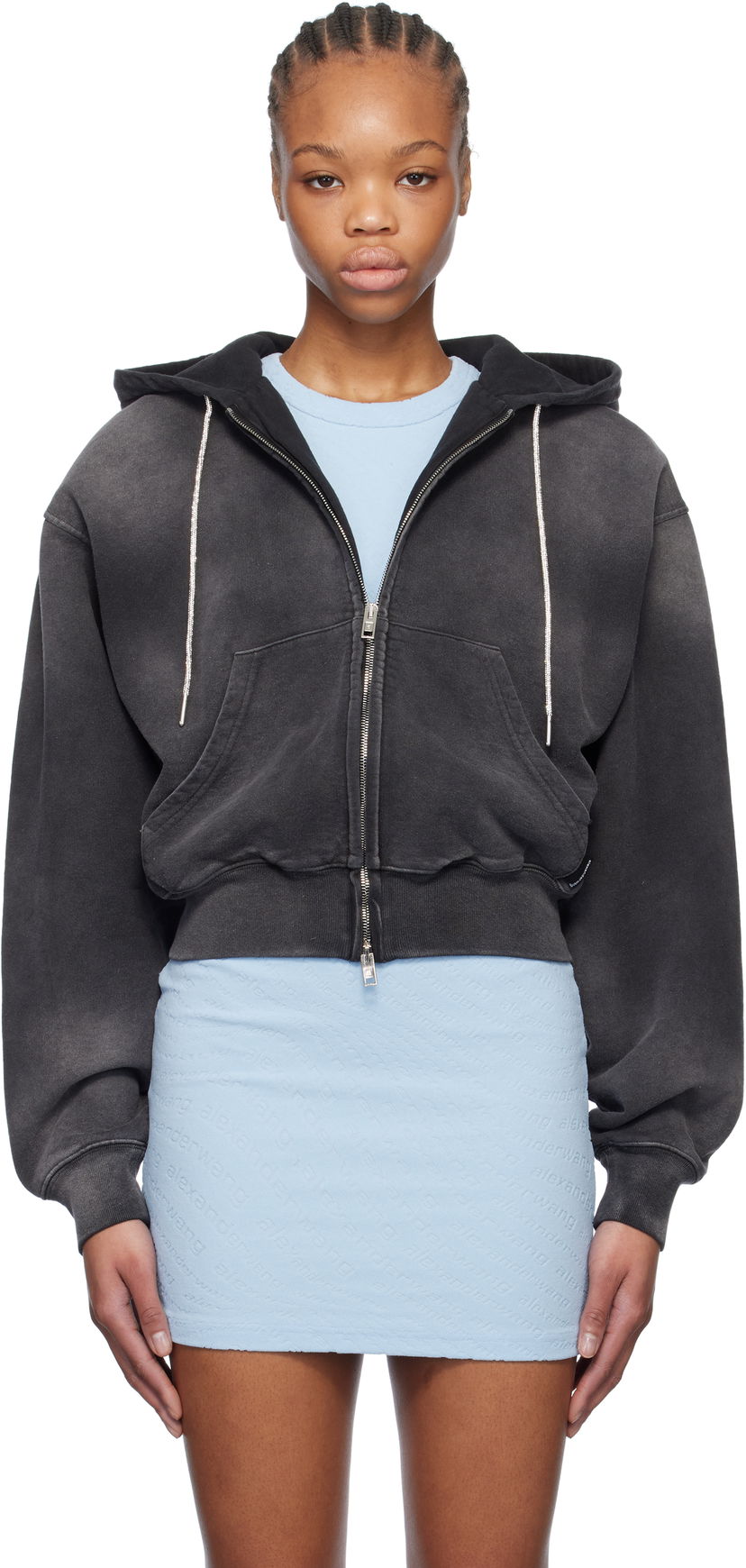 Dukserice Alexander Wang Alexander Wang Cropped Zip-Up Hoodie Crna | 4CC1252112