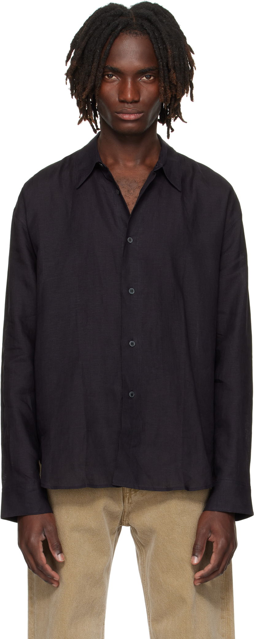 Košulja Studio Nicholson Studio Nicholson Rafe Linen Shirt Crna | RAFE SNM - 1402
