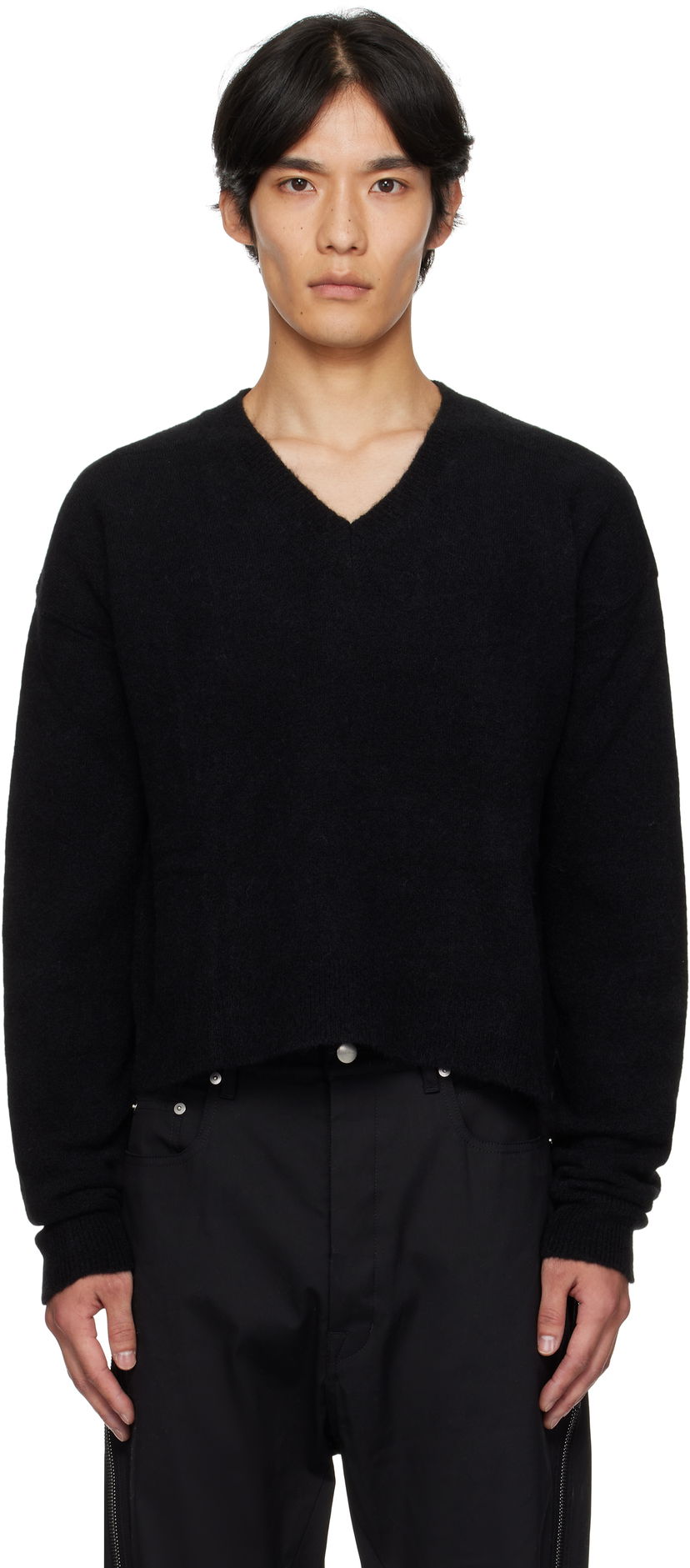 Džemper Rick Owens Rick Owens Concordians Tommy V-Neck Sweater Crna | RU02E1650 KWP