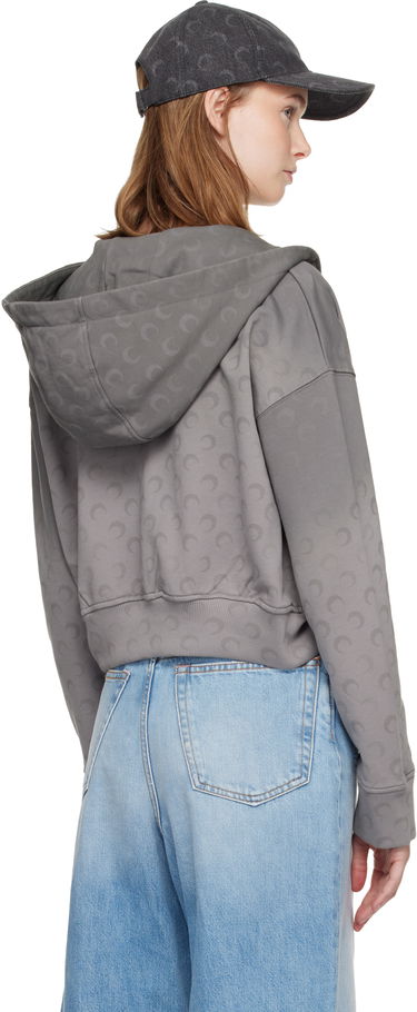 Dukserice Marine Serre Marine Serre Faded Moon Fleece Cropped Zipped Hoodie Siva | WST019ACJER0073, 2