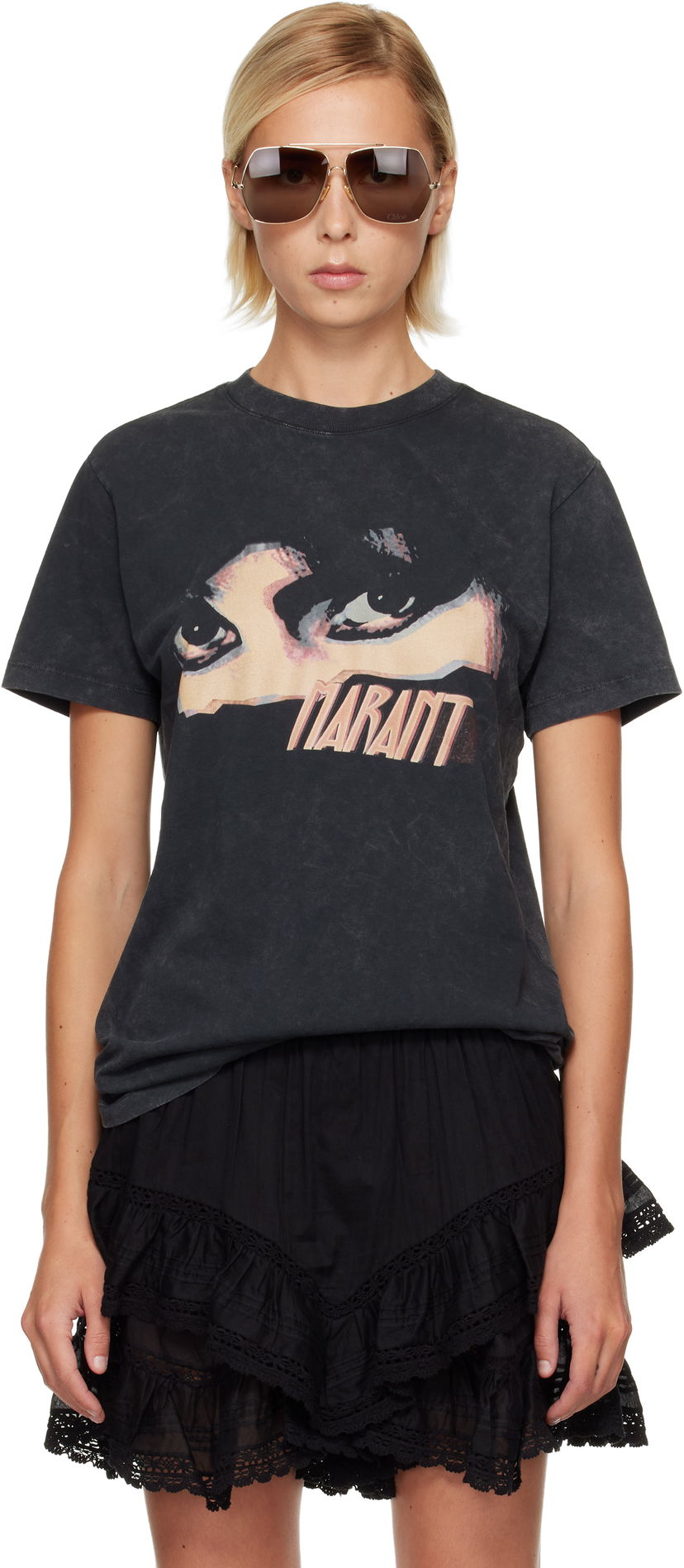 Majica kratkih rukava Isabel Marant Étoile Etoile Zoeline Short Sleeve Washed Graphic Print T-Shirt Crna | TS0147FA-C3N07E