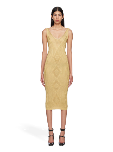 Haljina Valentino V-Neck Midi Dress "Gold" Bež | 2B3KD09U7SK