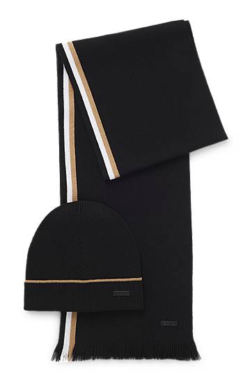 Kapica BOSS Hat and scarf gift set with stripe details Crna | 50551072