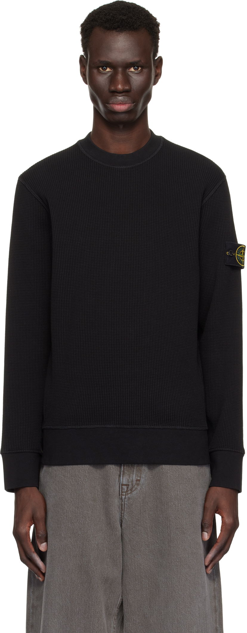 Džemper Stone Island Stone Island Waffle Fleece Sweatshirt Crna | K1S15 6100008 S0044