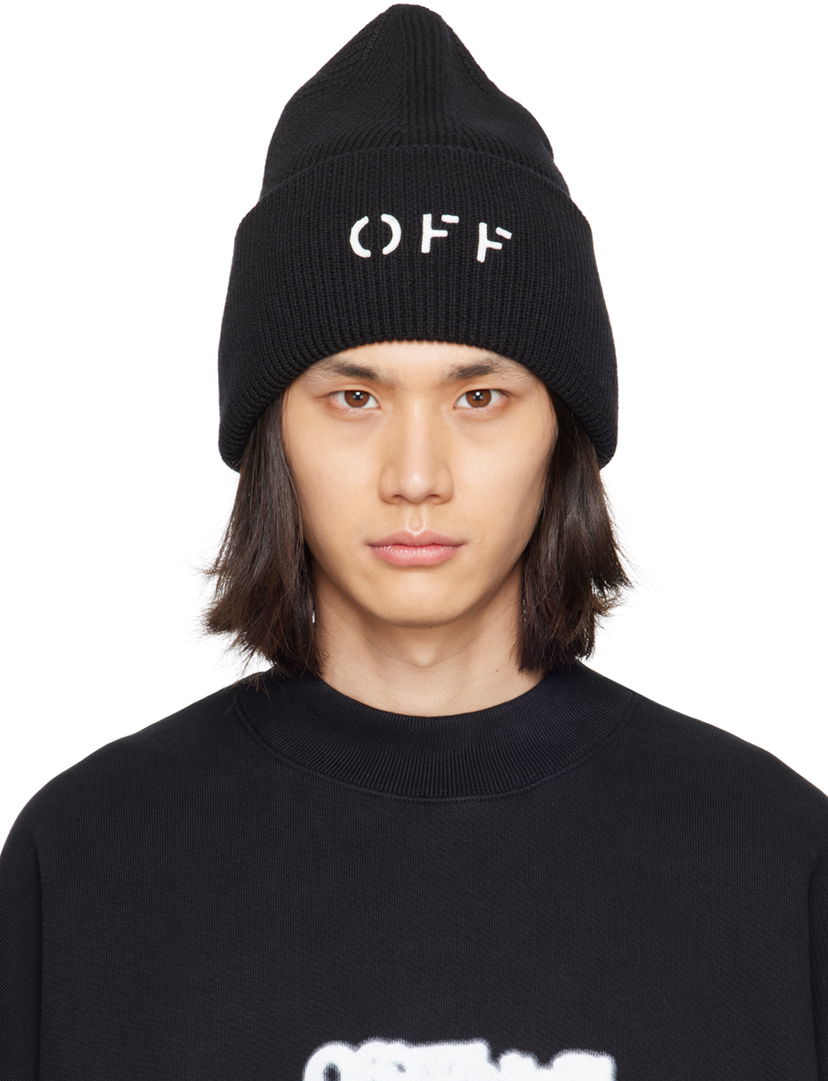 Kapica Off-White Off-White 'OFF' Stamp Knit Beanie Crna | OMLC030F23KNI0011001
