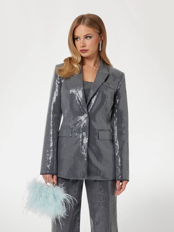 Jakna GUESS Sequin One-Button Blazer Siva | W5RN48WGX40