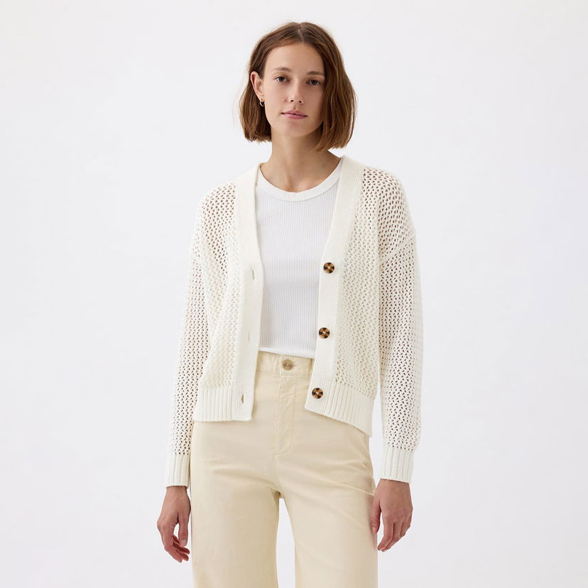 Džemper GAP Longsleeve Crochet Cardigan New Off White Bež | 854777-00