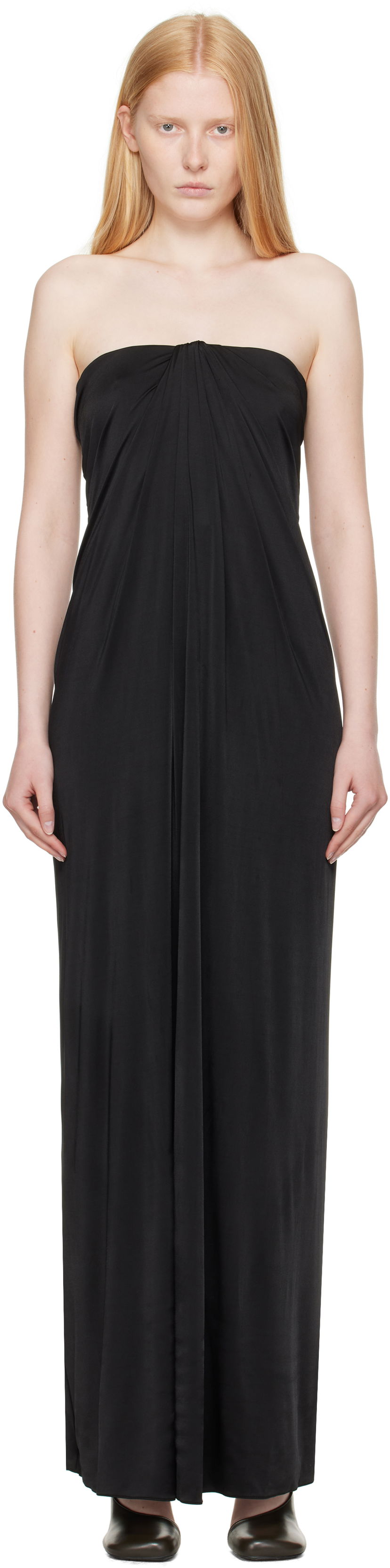 Haljina FERRAGAMO Ferragamo Sleeveless Gathered Maxi Dress Crna | 780649