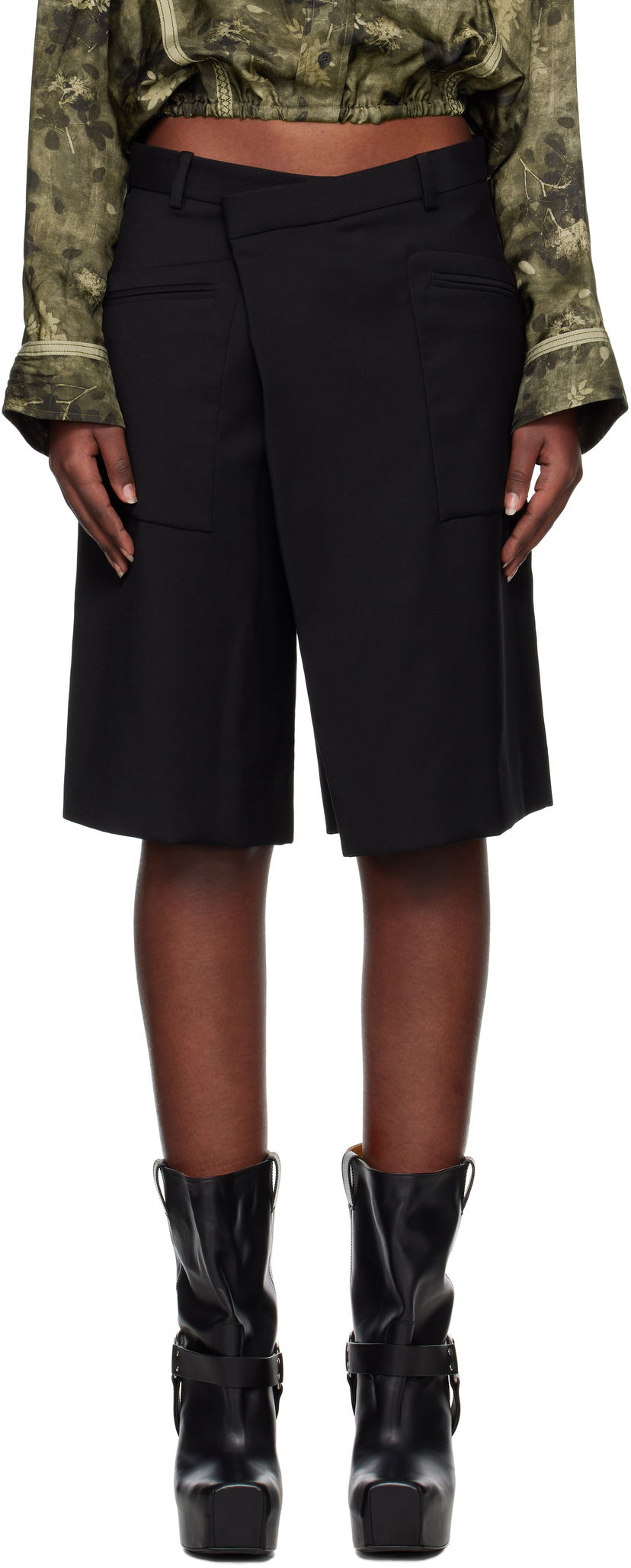 Kratke hlače R13 R13 Crossover Knee-Length Shorts Crna | R13WR369-R475A