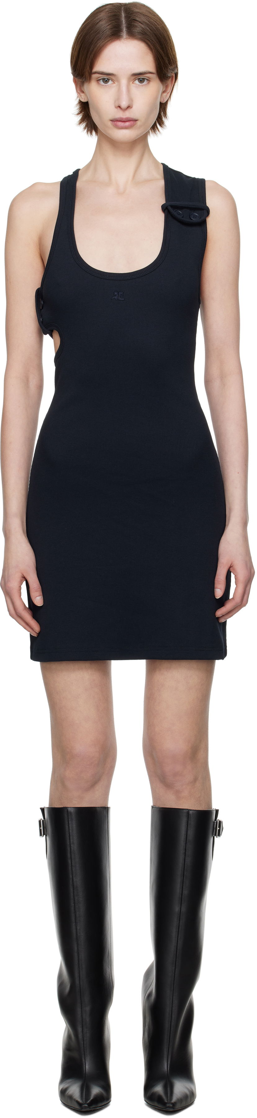 Haljina Courrèges Courrèges Double Buckle Rib Minidress Tamnoplava | 125JRO550JS0194
