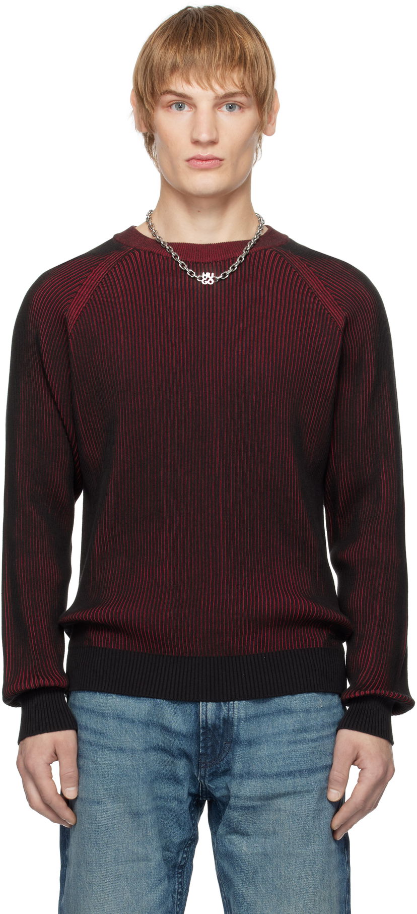 Džemper BOSS Two-Tone Ribbed Cotton Sweater Crvena | 50531799
