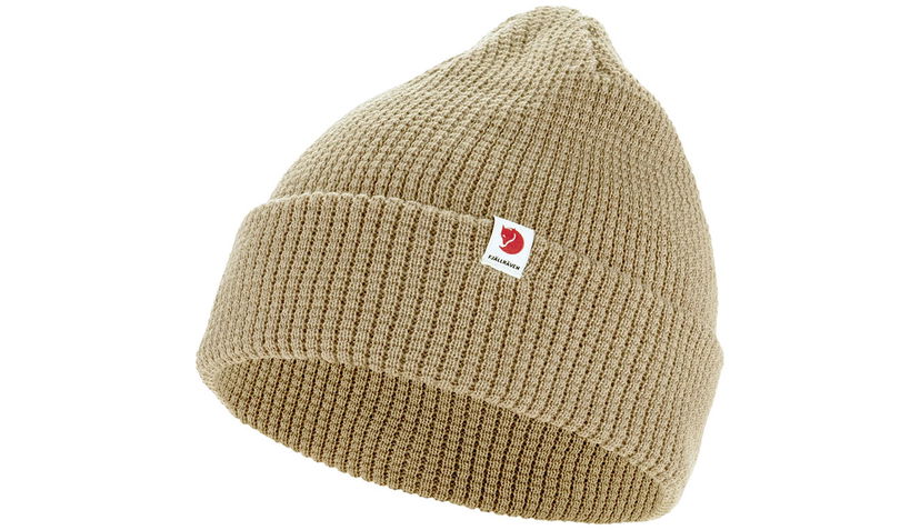Kapica FJÄLLRÄVEN Ribbed Knitted Beanie with Logo Tab, One Size Bež | F84767-118
