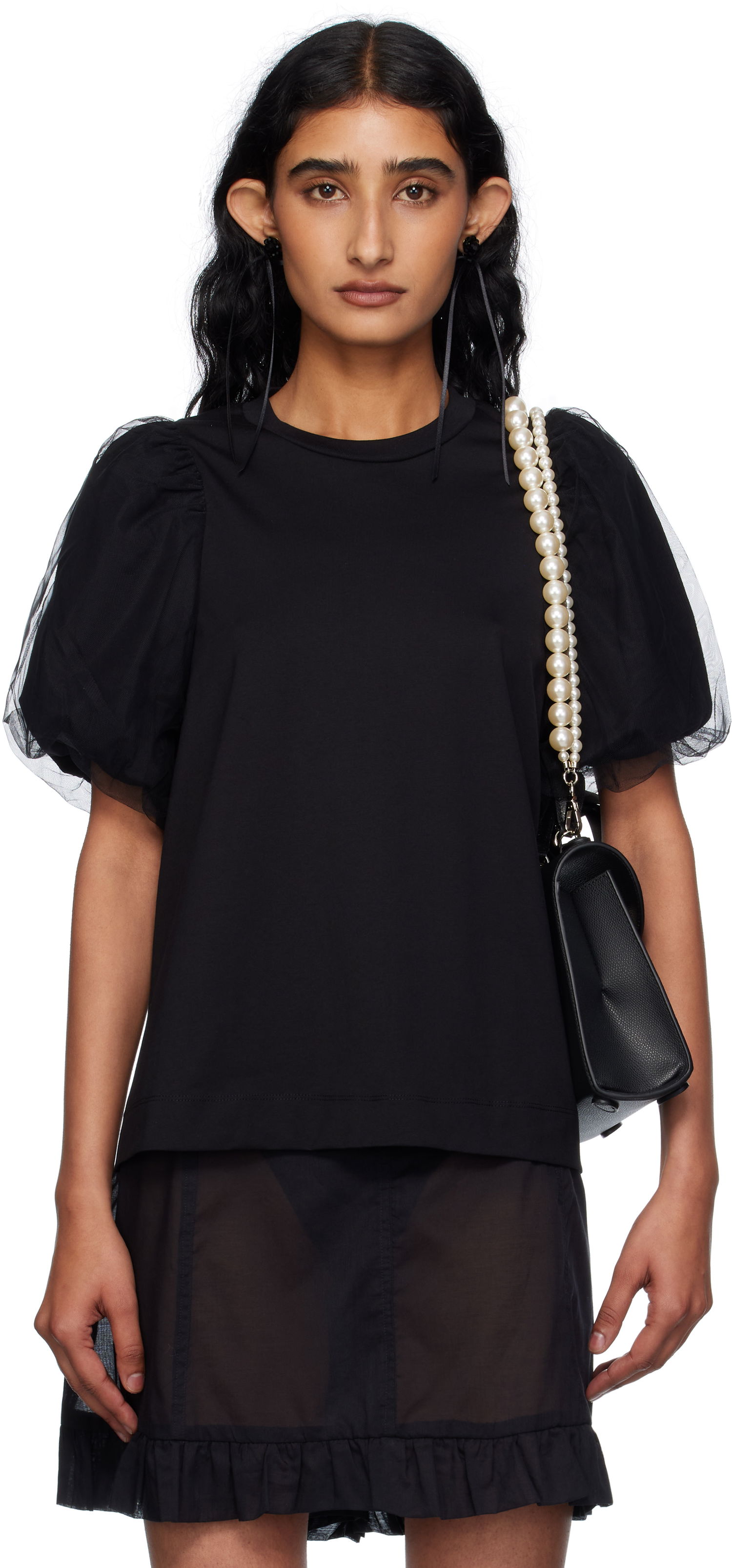 Majica kratkih rukava Simone Rocha Simone Rocha Tulle Overlay Puff Sleeve T-Shirt Crna | 5397 0553, 0
