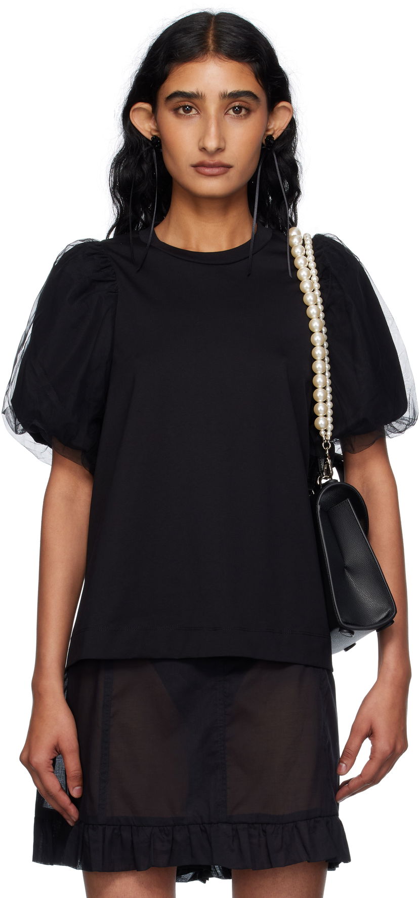 Majica kratkih rukava Simone Rocha Simone Rocha Tulle Overlay Puff Sleeve T-Shirt Crna | 5397 0553