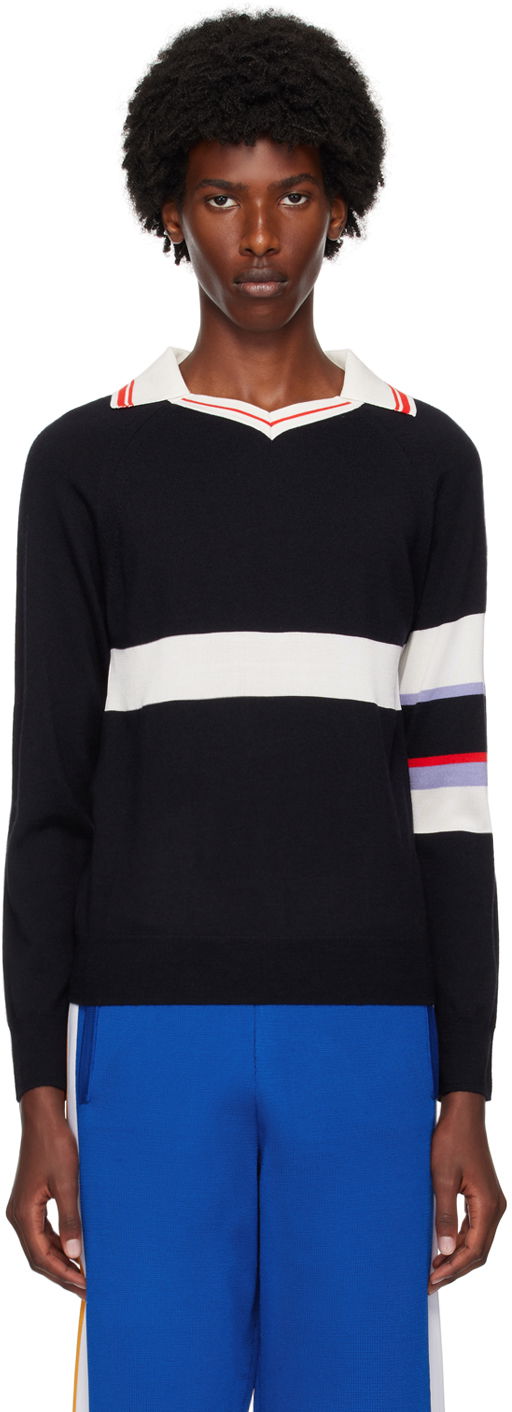 Majica kratkih rukava Wales Bonner Navy Calm Long Sleeve Polo Crna | WA24KN23-WO07-599