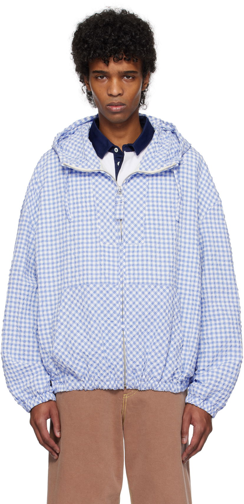 Vjetrovka Marni Marni Gingham Seersucker Hooded Jacket Plava | JUMU0179SU UTN929