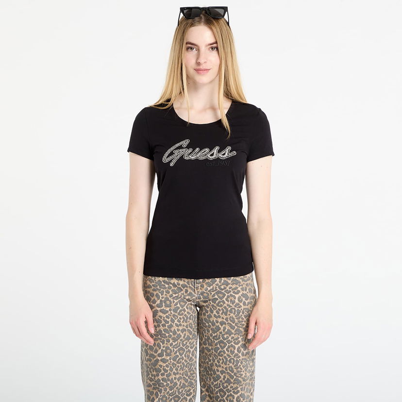 Majica kratkih rukava GUESS GUESS Logo Hot Fix Tee Crna | W5YI16J1314-JBLK
