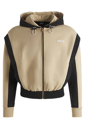 Dukserice BOSS BOSS Active Zip-Up Hoodie with Color-Blocking Bež | 50541327