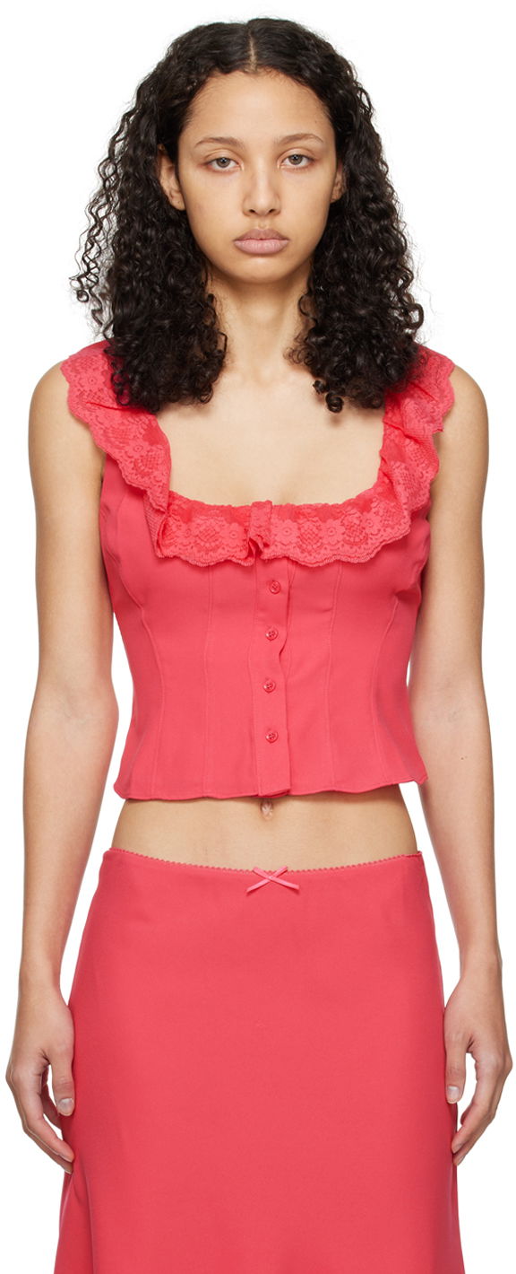Majica bez rukava GUIZIO Guizio Paloma Lace Trim Top Ružičasta | R24108W016