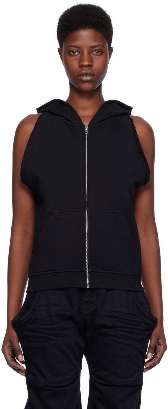 Dukserice We11done We11done Sleeveless Zip-Up Hoodie Crna | WD-TJ0-24-756-W-BK