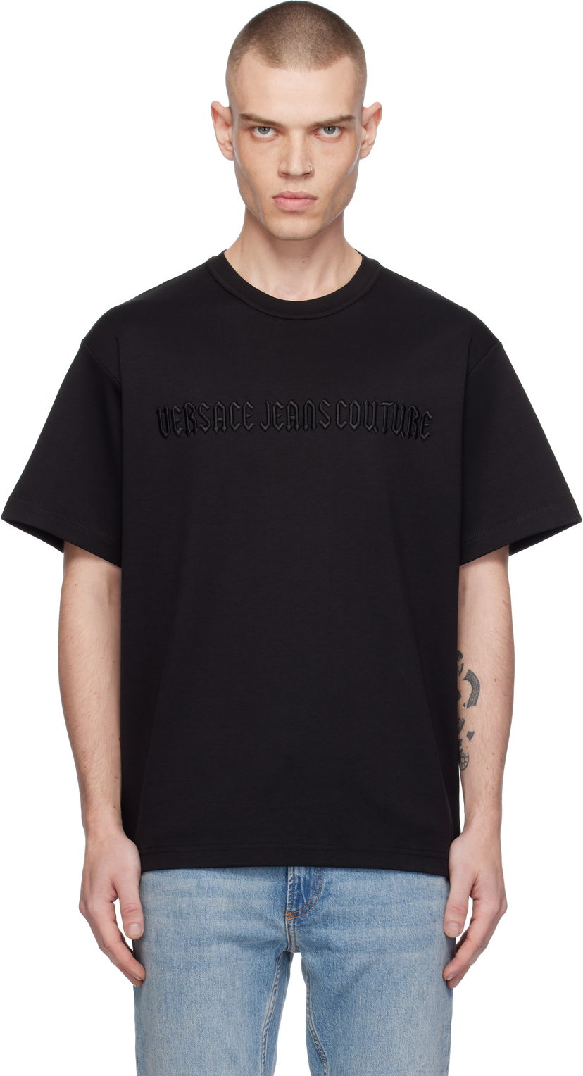 Majica kratkih rukava Versace Logo Line Goth T-Shirt Crna | E77GAHC01_ECJ03C