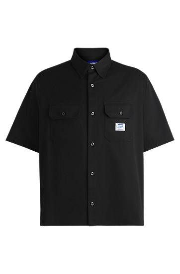 Košulja BOSS Oversized Cotton Twill Shirt with Logo Patch Crna | 50517871