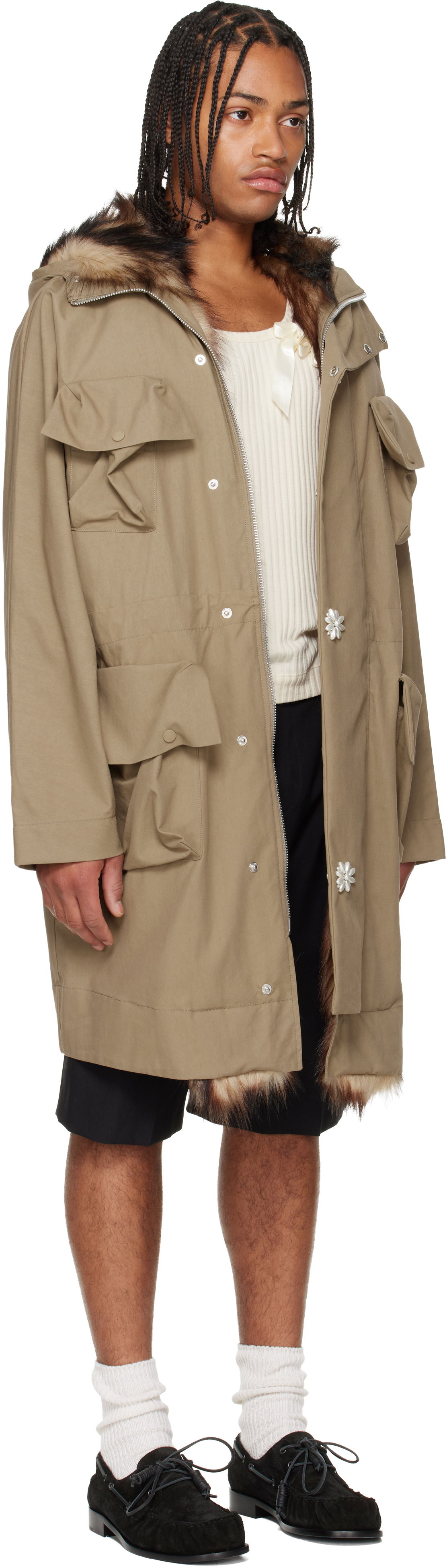 Parka Simone Rocha Simone Rocha Multi Pocket Faux Fur Lined Parka Coat Bež | 2078B 1267, 1