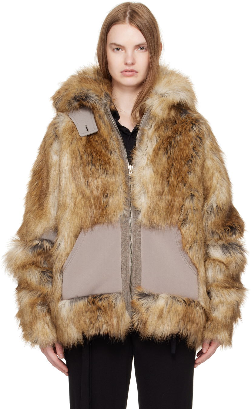 Jakna Ottolinger Ottolinger Oversized Furry Multiline Jacket Smeđa | 109-701709-01