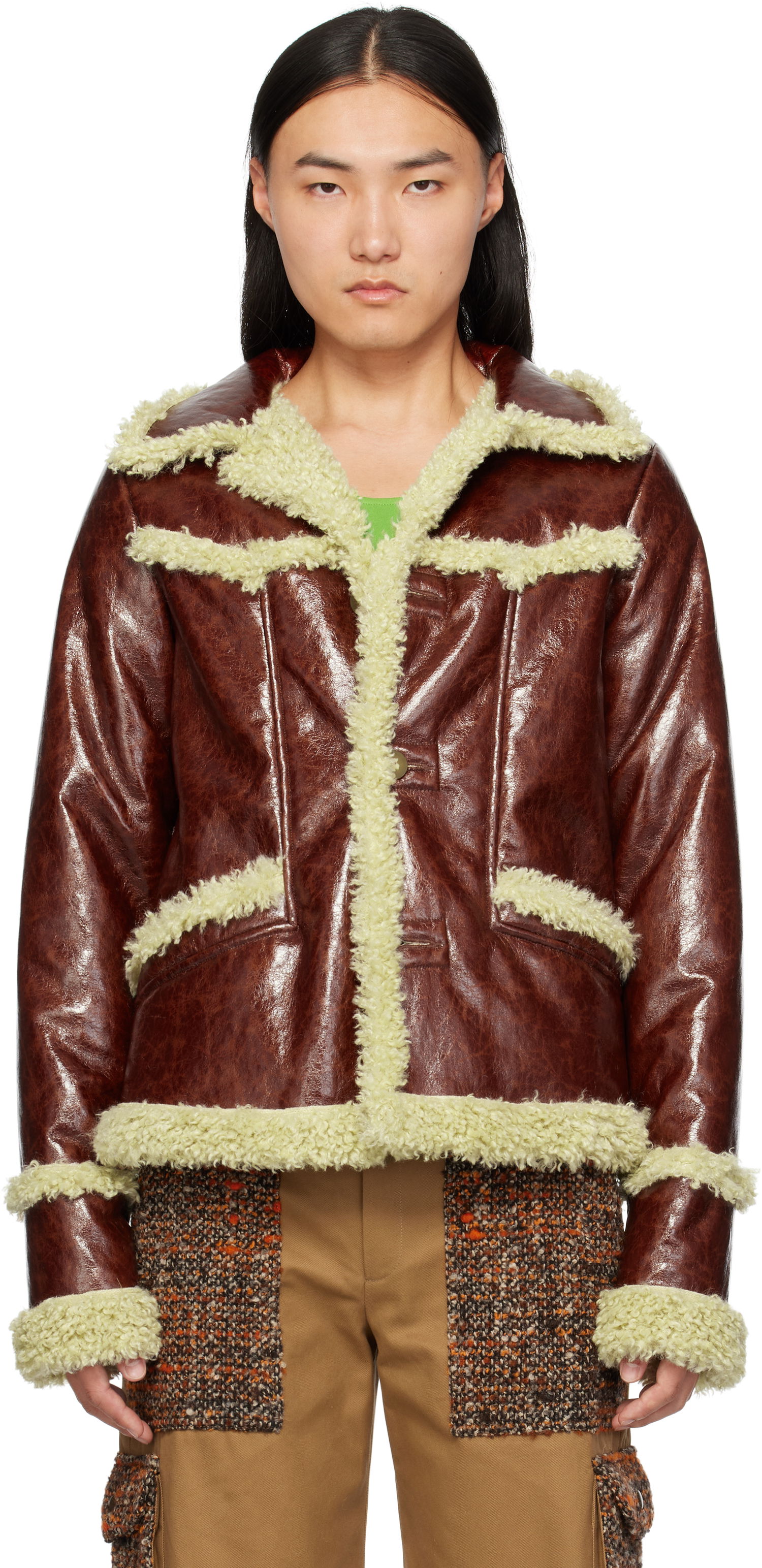 Jakna Anna Sui Anna Sui Runway Faux-Leather and Shearling Jacket Smeđa | M824A31, 0